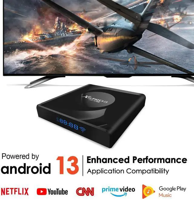 Alt view image 2 of 7 - Android TV Box 13.0-4GB RAM 64GB ROM Quad-Core 64bit Smart TV Box with WiFi6 2.4G 5G and Bluetooth 5.0 - Android Box Supports 3D 8K H.265 Videos - Wireless Keyboard Included