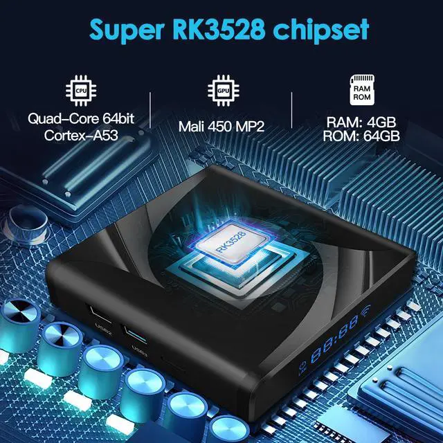 Alt view image 3 of 7 - Android TV Box 13.0-4GB RAM 64GB ROM Quad-Core 64bit Smart TV Box with WiFi6 2.4G 5G and Bluetooth 5.0 - Android Box Supports 3D 8K H.265 Videos - Wireless Keyboard Included