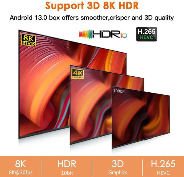 Alt view image 5 of 7 - Android TV Box 13.0-4GB RAM 64GB ROM Quad-Core 64bit Smart TV Box with WiFi6 2.4G 5G and Bluetooth 5.0 - Android Box Supports 3D 8K H.265 Videos - Wireless Keyboard Included