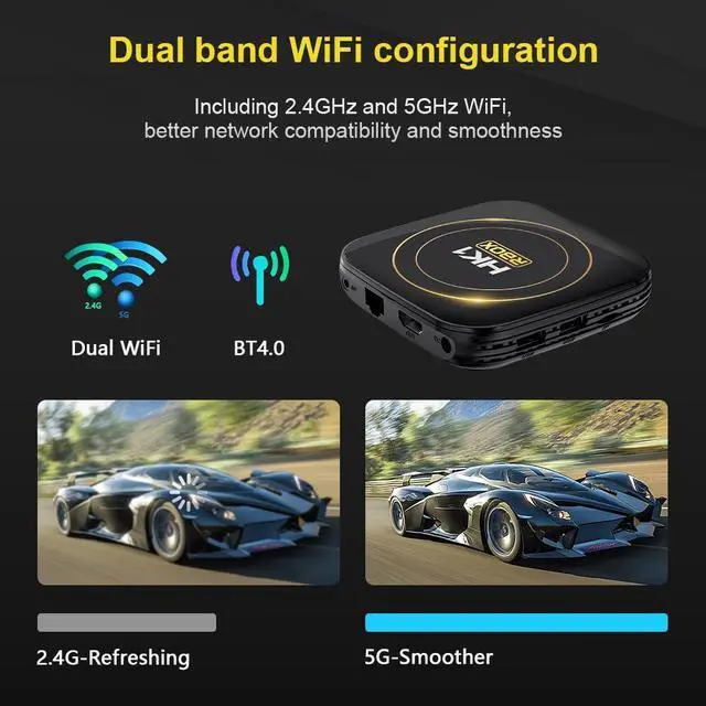 Alt view image 5 of 7 - Android TV Box 4GB RAM 64GB ROM, Smart TV Box H618 Chipset, 4K, HDR10+, Wi-Fi 2.4/5.8GHz, Bluetooth 4.0, USB 2.0/3.0 100M Ethernet Android 12.0