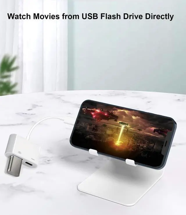 Alt view image 3 of 7 - Apple Lightning to USB Camera Adapter with Charging Port, MFi Certified OTG Cable for iPhone 14 13 12 11XS X 8 iPad to Camera, USB Flash Drive, SSD Hard Drive, Card Reader, MIDI Keyboard