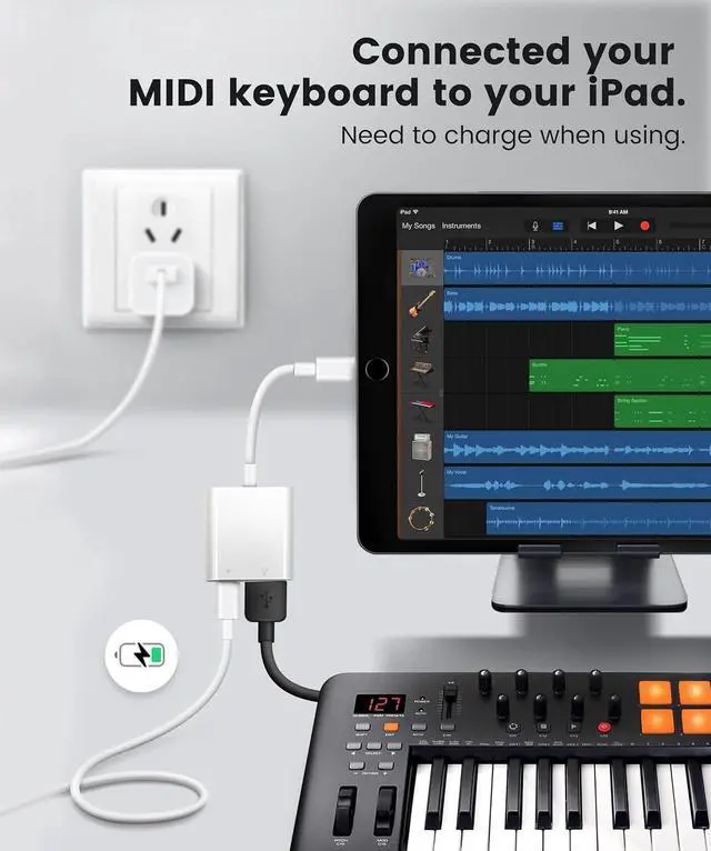 Alt view image 6 of 7 - Apple Lightning to USB Camera Adapter with Charging Port, MFi Certified OTG Cable for iPhone 14 13 12 11XS X 8 iPad to Camera, USB Flash Drive, SSD Hard Drive, Card Reader, MIDI Keyboard