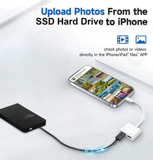 Alt view image 4 of 7 - Apple Lightning to USB Camera Adapter with Charging Port, MFi Certified OTG Cable for iPhone 14 13 12 11XS X 8 iPad to Camera, USB Flash Drive, SSD Hard Drive, Card Reader, MIDI Keyboard