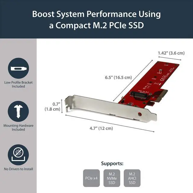 Alt view image 3 of 6 - M2 PCIe SSD Adapter - x4 PCIe 3.0 NVMe / AHCI / NGFF / M-Key - Low Profile and Full Profile - SSD PCIe M.2 Adapter , TAA (PEX4M2E1)
