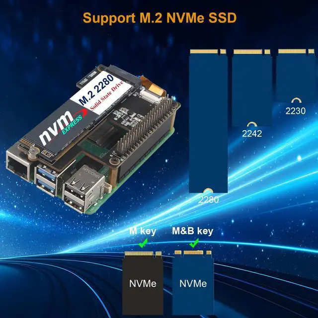 Alt view image 2 of 7 - ZDE ZP511 PCIe to M.2 Key M NVMe HAT SSD Hard Drive Adapter Board PIP PCIe Peripheral Board for Raspberry Pi 5 Support M.2 SSD 2230 2242 2280