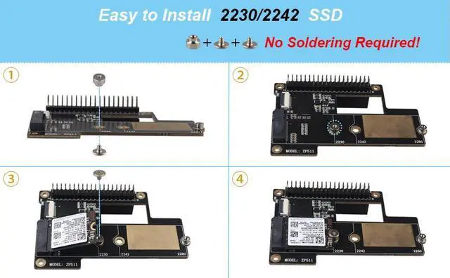 Alt view image 3 of 7 - ZDE ZP511 PCIe to M.2 Key M NVMe HAT SSD Hard Drive Adapter Board PIP PCIe Peripheral Board for Raspberry Pi 5 Support M.2 SSD 2230 2242 2280