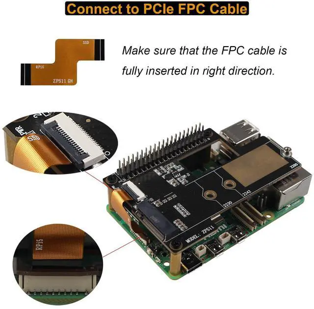 Alt view image 5 of 7 - ZDE ZP511 PCIe to M.2 Key M NVMe HAT SSD Hard Drive Adapter Board PIP PCIe Peripheral Board for Raspberry Pi 5 Support M.2 SSD 2230 2242 2280