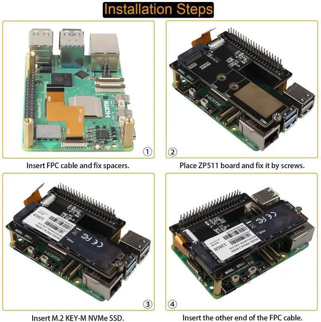Alt view image 6 of 7 - ZDE ZP511 PCIe to M.2 Key M NVMe HAT SSD Hard Drive Adapter Board PIP PCIe Peripheral Board for Raspberry Pi 5 Support M.2 SSD 2230 2242 2280