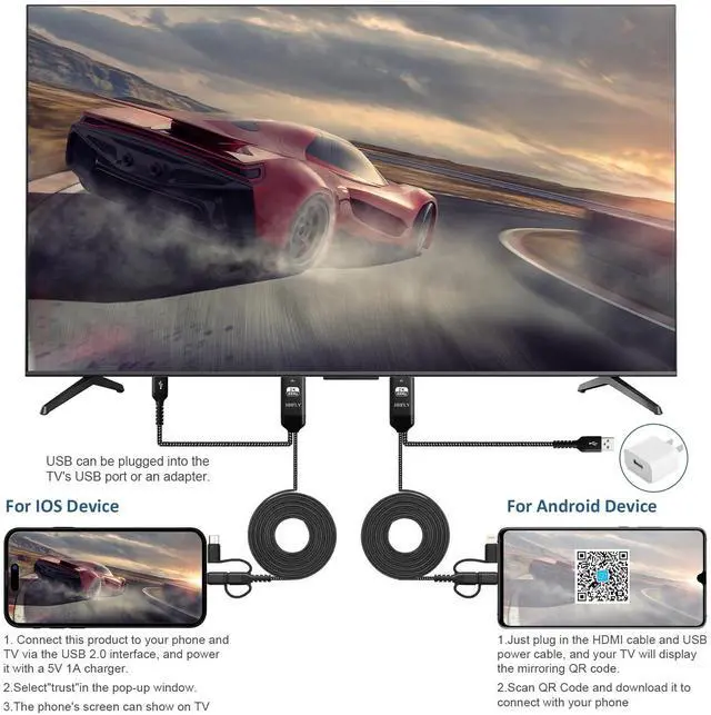 Alt view image 2 of 7 - HHFLY USB-C to HDMI-Compatible 3-in-1 Adapter for iPhone/Android Smartphone, 1080P Mirroring to TV/Monitor/Projector, with Lightning/Micro USB, Portable Digital AV Converter(Not for Car Use)