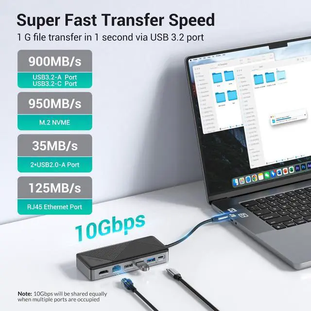 Alt view image 5 of 7 - GiGimundo GM28PR M.2 NVMe SSD Docking Station - 10Gbps Multi Ports USB-C Hub, PD100W, HDMI 4K 60Hz, RJ45 Gigabit Ethernet, M.2 Dock for Laptop Mac, Black