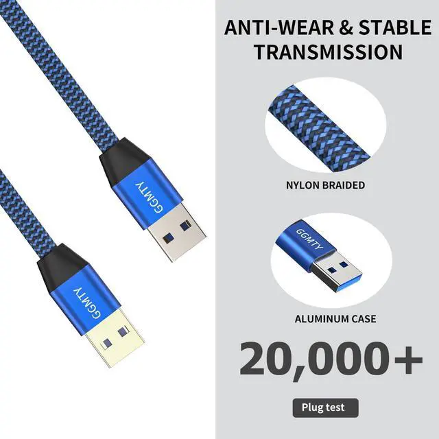 Alt view image 3 of 7 - USB to USB Cable 15FT,Durable Braidedfor USB 3.0 Male to Male Type A to Type A Cable Data Transfer Compatible with Hard Drive, Laptop, DVD Player, TV, USB 3.0 Hub, Monitor, Camera, Set Up Box and More