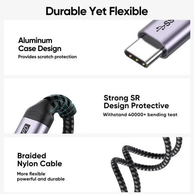 Alt view image 7 of 7 - USB C Extension Cable 15ft, USBC Type C Male to Female 5Gbps Data Transfer/100W Charging/4K@60Hz Display Cord Extender USB3.2 Gen2 for Laptop Tablet Mobile Phone and More