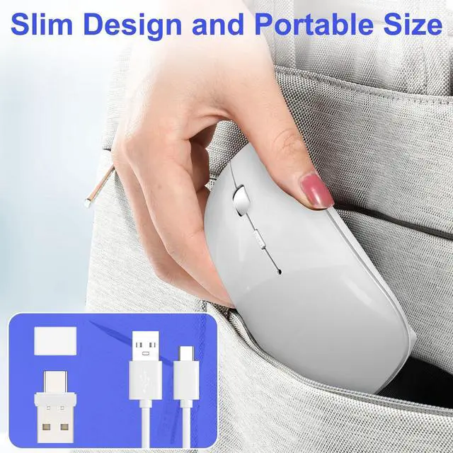 Alt view image 3 of 7 - Bluetooth Wireless Laptop Mouse for MacBook Air iPad Mac, 2.4G Rechargeable Computer Mouse with Jiggler Mode, Silent Optical 2 Mode Bluetooth 5.2/3.0 & 2.4G USB-A/Type C Portable Mice, Silver