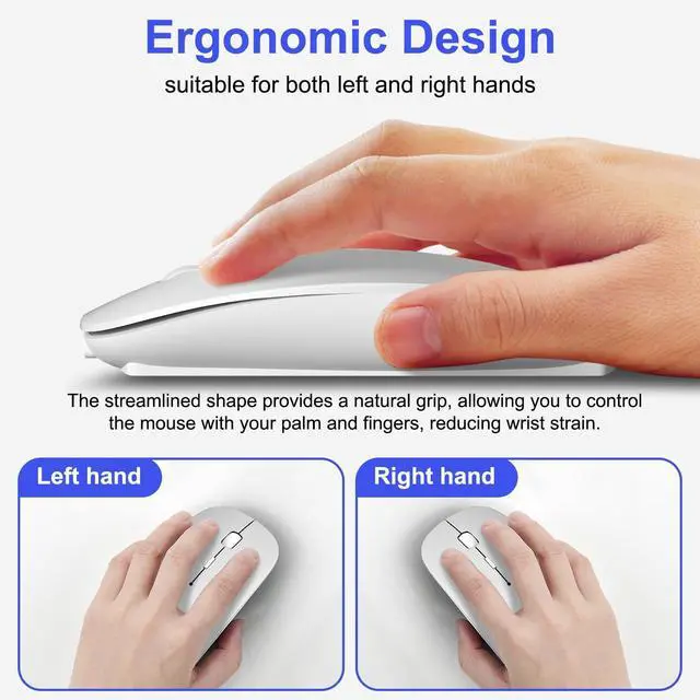 Alt view image 7 of 7 - Bluetooth Wireless Laptop Mouse for MacBook Air iPad Mac, 2.4G Rechargeable Computer Mouse with Jiggler Mode, Silent Optical 2 Mode Bluetooth 5.2/3.0 & 2.4G USB-A/Type C Portable Mice, Silver