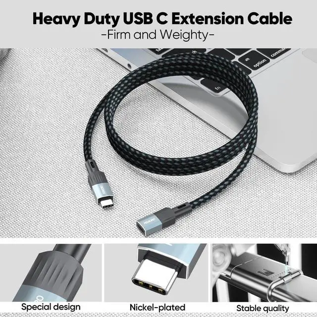 Alt view image 6 of 7 - USB C Extension Cable 20ft Extra Long 4K@60Hz Display 100W Charging 5Gbps Data Transfer USB-C Male to Female Durable Braided Cord for Phones Tablet Laptop Camera Monitor etc.