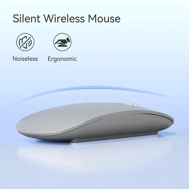 Alt view image 5 of 6 - TENMOS M18 Bluetooth Mouse, USB C Rechargeable Wireless Mouse, Triple Mode (Dual Bluetooth+USB) Computer Silent Mice Portable with USB Receiver and Type C Adapter for Laptop/MacBook/iPad/PC - Grey