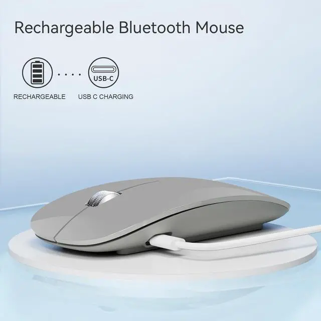 Alt view image 4 of 6 - TENMOS M18 Bluetooth Mouse, USB C Rechargeable Wireless Mouse, Triple Mode (Dual Bluetooth+USB) Computer Silent Mice Portable with USB Receiver and Type C Adapter for Laptop/MacBook/iPad/PC - Grey