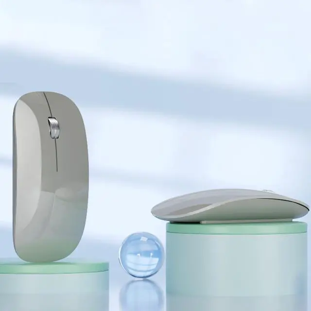 Alt view image 6 of 6 - TENMOS M18 Bluetooth Mouse, USB C Rechargeable Wireless Mouse, Triple Mode (Dual Bluetooth+USB) Computer Silent Mice Portable with USB Receiver and Type C Adapter for Laptop/MacBook/iPad/PC - Grey