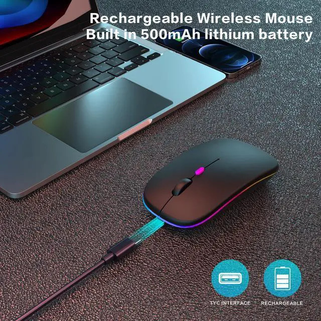 Alt view image 3 of 7 - AIKOKOK Wireless Bluetooth Mouse Rechargeable Laptop Mice with LED Use Portable(BT5.2 and USB 2.4G) Dual Mode Connection Silent Slim Computer Mouse for Laptop/iPad Tablet/Apple MacBook/PC(Pearl Black)