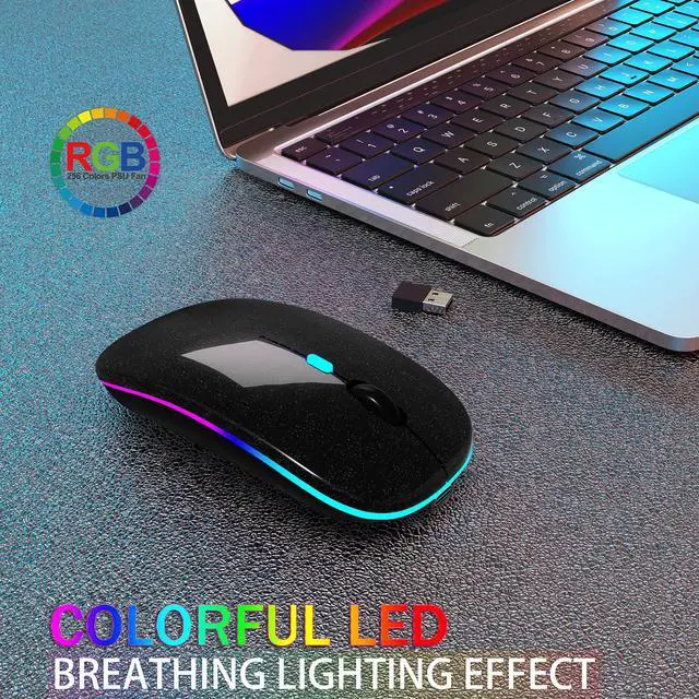 Alt view image 2 of 7 - AIKOKOK Wireless Bluetooth Mouse Rechargeable Laptop Mice with LED Use Portable(BT5.2 and USB 2.4G) Dual Mode Connection Silent Slim Computer Mouse for Laptop/iPad Tablet/Apple MacBook/PC(Pearl Black)