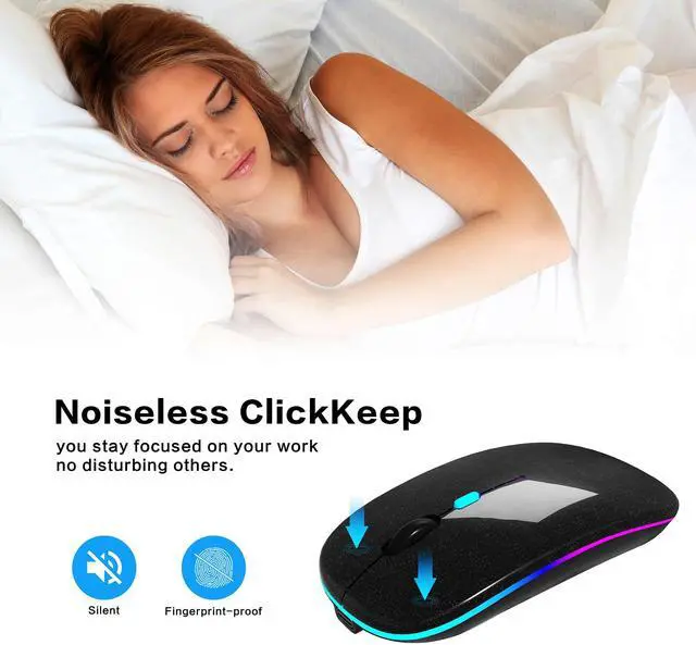 Alt view image 7 of 7 - AIKOKOK Wireless Bluetooth Mouse Rechargeable Laptop Mice with LED Use Portable(BT5.2 and USB 2.4G) Dual Mode Connection Silent Slim Computer Mouse for Laptop/iPad Tablet/Apple MacBook/PC(Pearl Black)