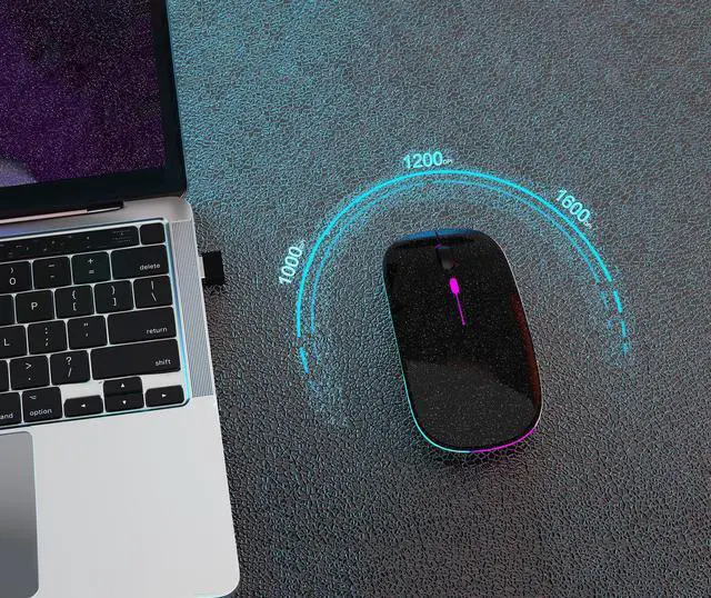 Alt view image 6 of 7 - AIKOKOK Wireless Bluetooth Mouse Rechargeable Laptop Mice with LED Use Portable(BT5.2 and USB 2.4G) Dual Mode Connection Silent Slim Computer Mouse for Laptop/iPad Tablet/Apple MacBook/PC(Pearl Black)