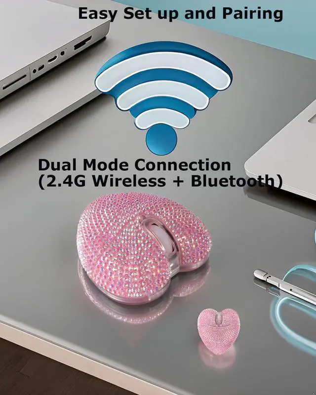 Alt view image 5 of 6 - Wireless Bluetooth Mouse Cute Pink Love Heart Shinning Led Light Silent Portable Lightweight USB Optical Cordless Dual Mode Mice for PC Laptop Computer Tablet Mac MacBook Pro Kids Girls Women Gift