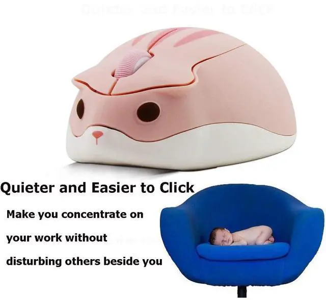 Alt view image 5 of 7 - 2.4GHz Wireless Mouse Cute Hamster Shape Less Noice Portable Mobile Optical 1200DPI USB Mice Cordless Mouse for PC Laptop Computer Notebook MacBook Gaming Kids Girl Men Women Adults Gift (Pink)