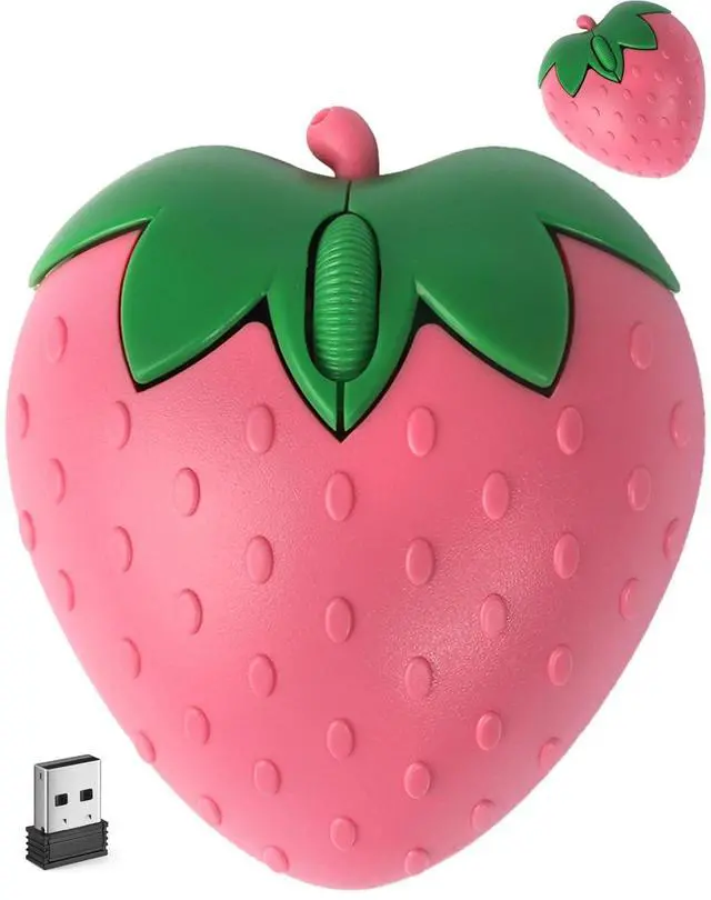Main image of Wireless Bluetooth Mouse Cute Pink Fruit Strawberry Shape Silent Portable Lightweight USB Optical Cordless Dual Mode Mice for PC Laptop Computer Tablet Mac MacBook Pro Desktop Kids Girls Women Gift