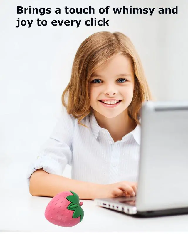 Alt view image 2 of 6 - Wireless Bluetooth Mouse Cute Pink Fruit Strawberry Shape Silent Portable Lightweight USB Optical Cordless Dual Mode Mice for PC Laptop Computer Tablet Mac MacBook Pro Desktop Kids Girls Women Gift