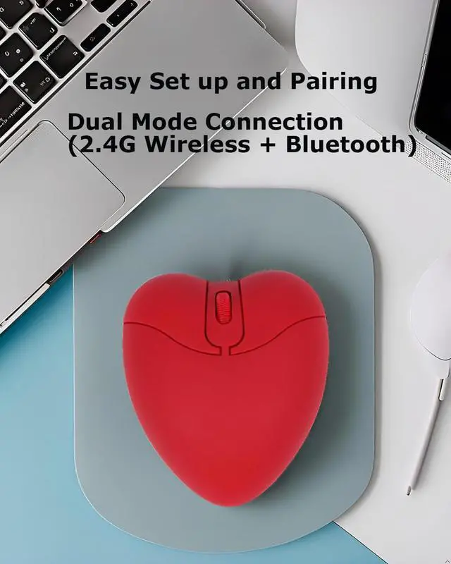 Alt view image 4 of 5 - Wireless Bluetooth Mouse Cute Red Love Heart Shape Silent Portable Lightweight Quiet USB Optical Cordless Dual Mode Mice for PC Laptop Computer Tablet Mac MacBook Pro Desktop Kids Girls Women Gift
