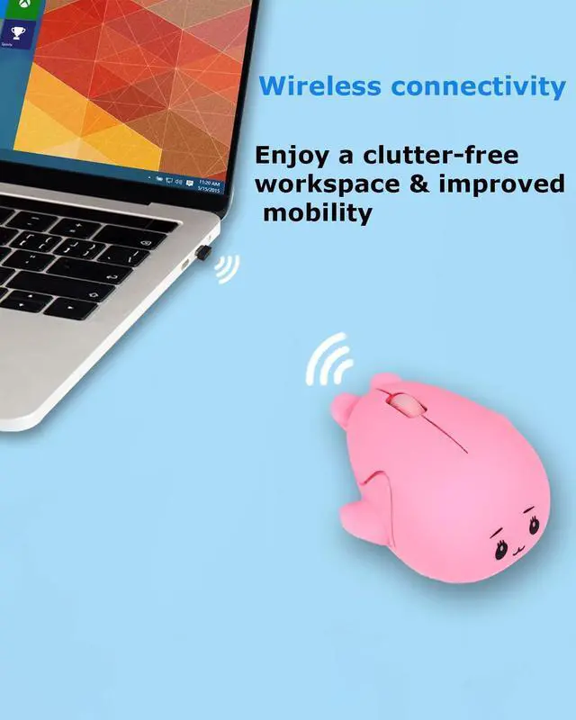 Alt view image 6 of 6 - Wireless Mouse Cute Bluetooth Animal Dolphin Shape Small Silent Ergonomic Portable Quiet Travel Lightweight Optical Cordless Mice for PC Laptop Computer Mac Desktop Kids Girls Boys Women Men Gift