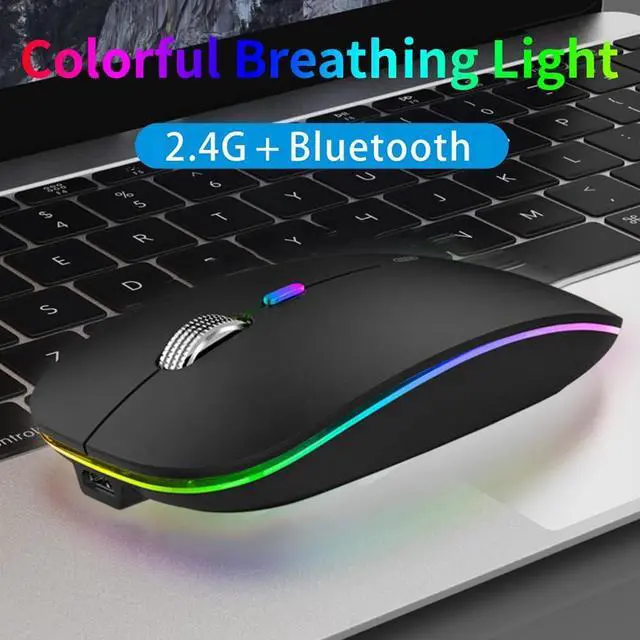 Alt view image 2 of 7 - TENMOS Wireless Bluetooth Mouse, LED Slim (Bluetooth 5.1/5.0 + USB) 2.4GHz Rechargeable Silent Bluetooth Wireless Mouse with Type C Adapter for Laptop/MacBook/iPad OS 13 and Above (Matte Black)