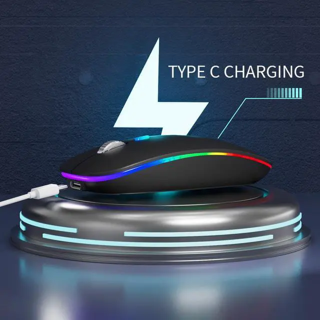 Alt view image 5 of 7 - TENMOS Wireless Bluetooth Mouse, LED Slim (Bluetooth 5.1/5.0 + USB) 2.4GHz Rechargeable Silent Bluetooth Wireless Mouse with Type C Adapter for Laptop/MacBook/iPad OS 13 and Above (Matte Black)