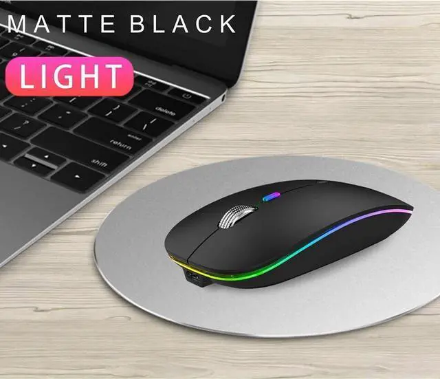 Alt view image 7 of 7 - TENMOS Wireless Bluetooth Mouse, LED Slim (Bluetooth 5.1/5.0 + USB) 2.4GHz Rechargeable Silent Bluetooth Wireless Mouse with Type C Adapter for Laptop/MacBook/iPad OS 13 and Above (Matte Black)