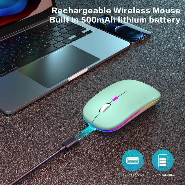 Alt view image 3 of 7 - Wireless Bluetooth Mouse, Rechargeable Dual Mode Mouse, Green