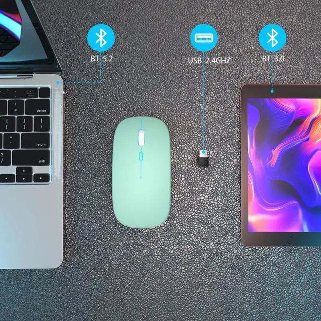 Alt view image 4 of 7 - Wireless Bluetooth Mouse, Rechargeable Dual Mode Mouse, Green