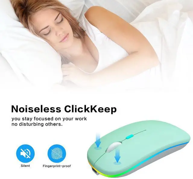 Alt view image 6 of 7 - Wireless Bluetooth Mouse, Rechargeable Dual Mode Mouse, Green