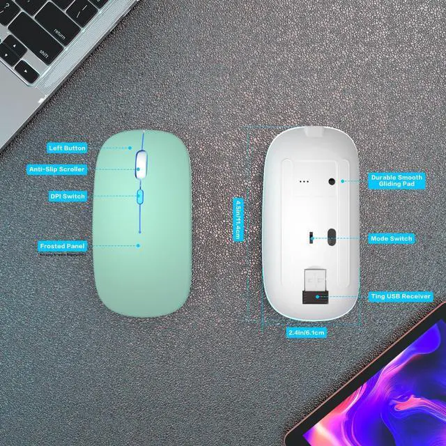 Alt view image 5 of 7 - Wireless Bluetooth Mouse, Rechargeable Dual Mode Mouse, Green