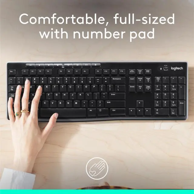 Alt view image 2 of 7 - K270 Wireless Keyboard for Windows, 2.4 GHz Wireless, Full-Size, Number Pad, 8 Multimedia Keys, 2-Year Battery Life, Compatible with PC, Laptop, Black