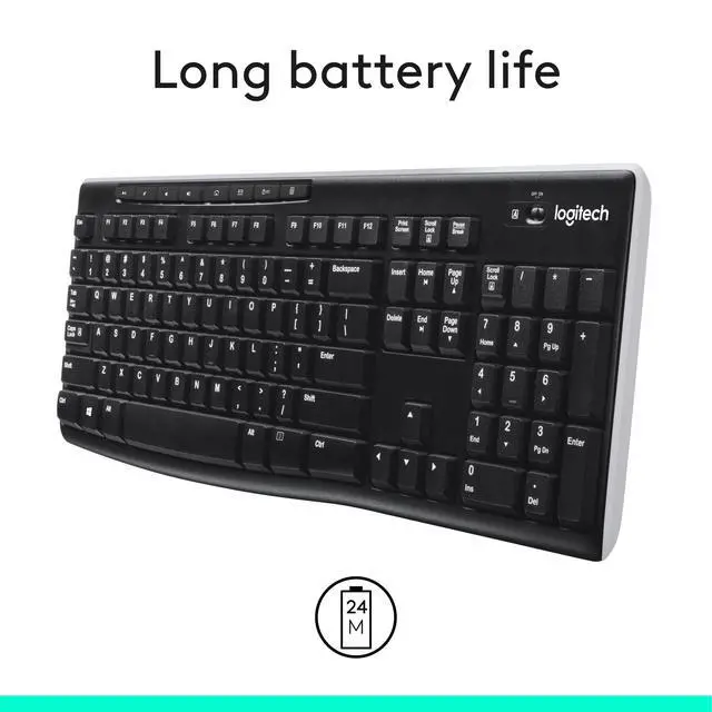 Alt view image 3 of 7 - K270 Wireless Keyboard for Windows, 2.4 GHz Wireless, Full-Size, Number Pad, 8 Multimedia Keys, 2-Year Battery Life, Compatible with PC, Laptop, Black