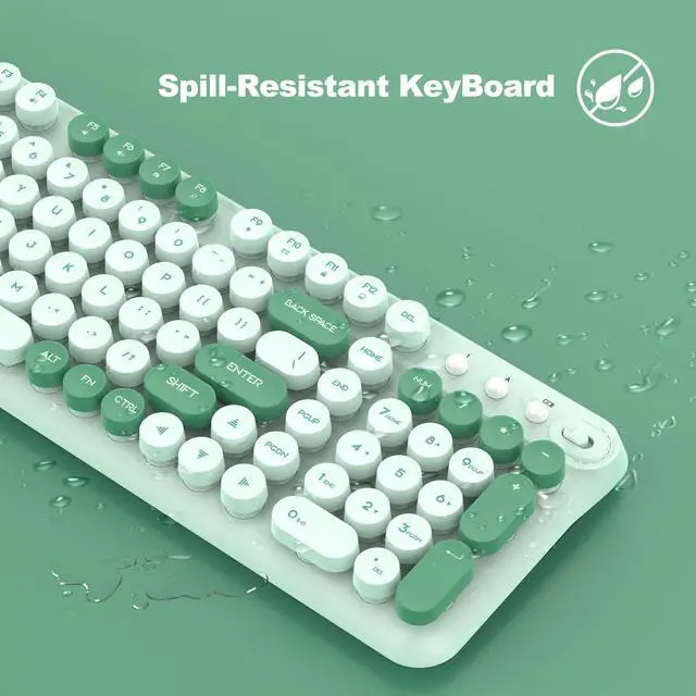 Alt view image 4 of 7 - Wireless Keyboard and Mouse,Cute Retro Typewriter Computer Keyboard and Mouse Sets,Full Size 2.4G Cordless Colorful Round Keycaps Keyboard with Silent Mouse for PC Windows Laptop Office-Multi Green