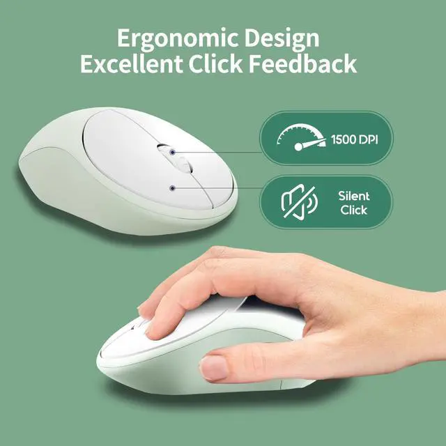 Alt view image 7 of 7 - Wireless Keyboard and Mouse,Cute Retro Typewriter Computer Keyboard and Mouse Sets,Full Size 2.4G Cordless Colorful Round Keycaps Keyboard with Silent Mouse for PC Windows Laptop Office-Multi Green