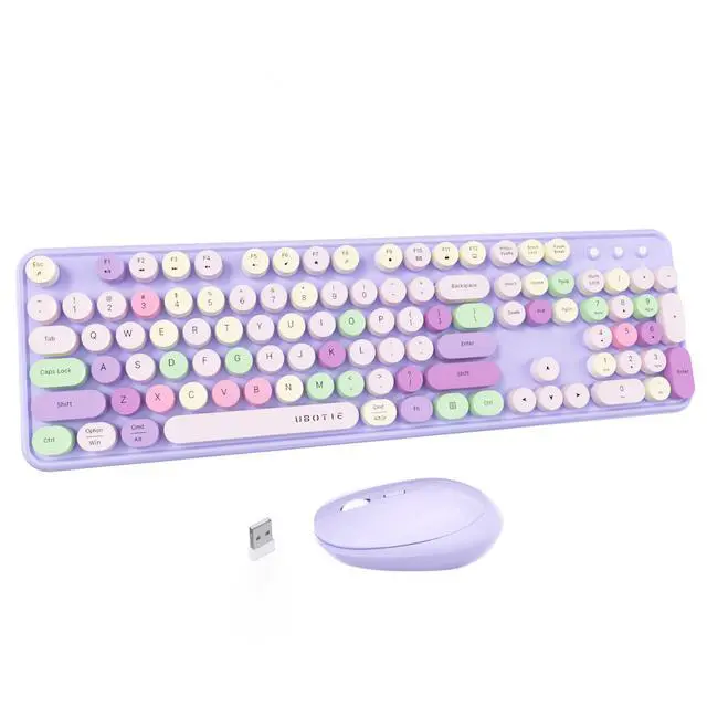 Main image of UBOTIE Colorful Computer Wireless Keyboard Mouse Combos, Typewriter Flexible Keys Office Full-Sized Keyboard, 2.4GHz Dropout-Free Connection and Optical Mouse (Purple-Colorful)