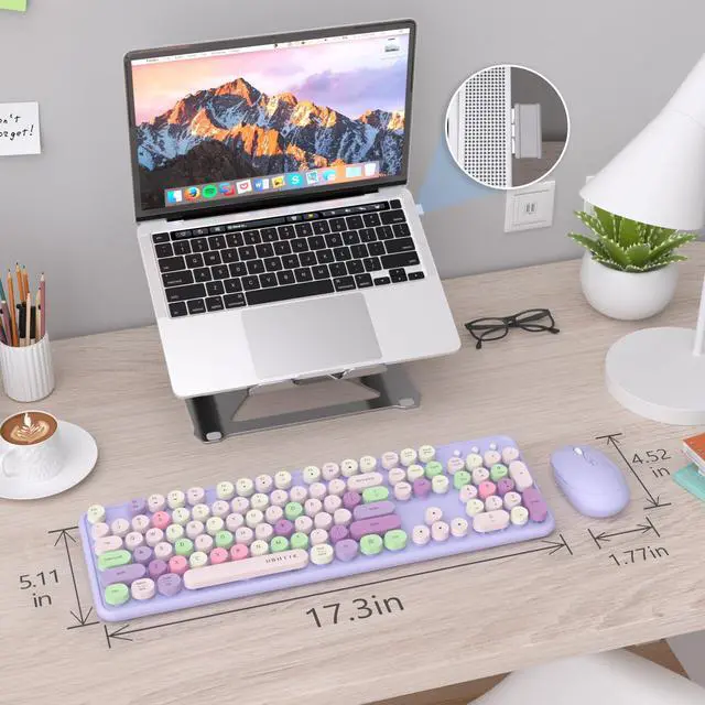 Alt view image 6 of 6 - UBOTIE Colorful Computer Wireless Keyboard Mouse Combos, Typewriter Flexible Keys Office Full-Sized Keyboard, 2.4GHz Dropout-Free Connection and Optical Mouse (Purple-Colorful)