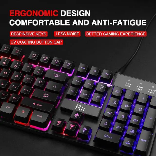 Alt view image 2 of 6 - Rii RK100+ Multiple Color Rainbow LED Backlit Large Size USB Wired Mechanical Feeling Multimedia PC Gaming Keyboard,Office Keyboard for Working or Primer Gaming,Office Device