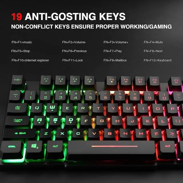 Alt view image 5 of 6 - Rii RK100+ Multiple Color Rainbow LED Backlit Large Size USB Wired Mechanical Feeling Multimedia PC Gaming Keyboard,Office Keyboard for Working or Primer Gaming,Office Device