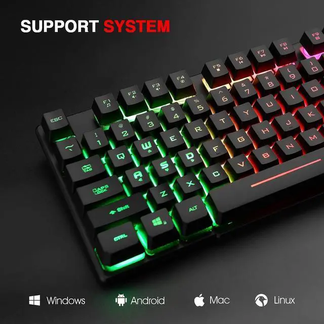 Alt view image 6 of 6 - Rii RK100+ Multiple Color Rainbow LED Backlit Large Size USB Wired Mechanical Feeling Multimedia PC Gaming Keyboard,Office Keyboard for Working or Primer Gaming,Office Device