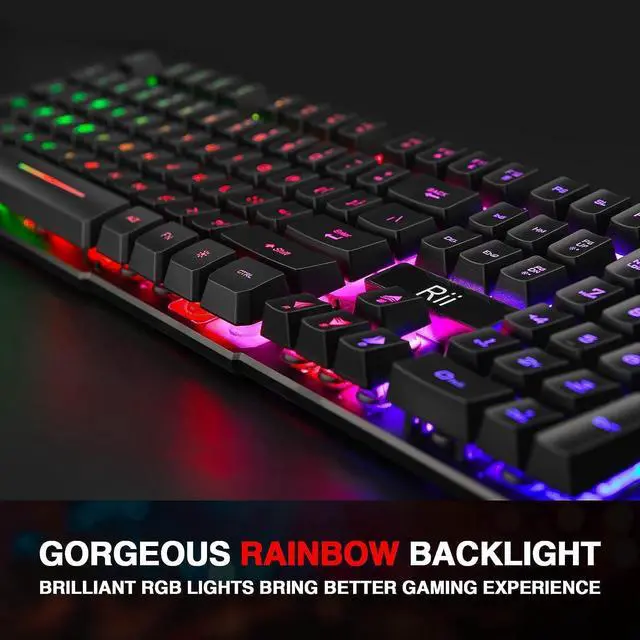 Alt view image 4 of 6 - Rii RK100+ Multiple Color Rainbow LED Backlit Large Size USB Wired Mechanical Feeling Multimedia PC Gaming Keyboard,Office Keyboard for Working or Primer Gaming,Office Device