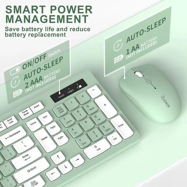 Alt view image 5 of 7 - Wireless Keyboard and Mouse Combo, Full-Sized Wireless Keyboard and Adjustable DPI Mouse, 2.4GHz USB Receiver, Silent Keyboard and Mouse for PC, Windows, MAC, Desktop, Laptop (Avocado Green)